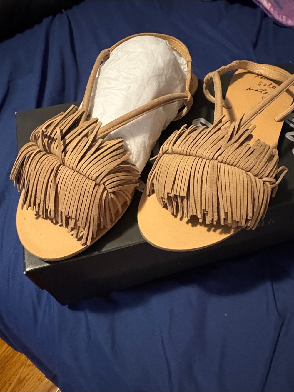 Banana Republic Tan Fringe Slide Sandals